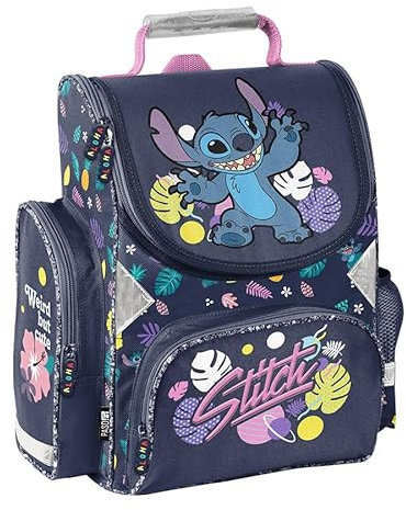 PASO Cartable pour filles et garçons Motif : LILO&STITCH - Cartable d'école primaire avec éléments réfléchissants - Sac à dos scolaire ergonomique pour enfants, coloré, 36 x 28 x 15 cm