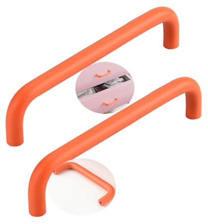 JMCXSM592 2 Stück Möbelgriffe Aluminiumlegierung Bunte Kinderzimmer-Pulls Schrankgriff Doppelt gebogene Form,Profilgriff Türklinken Kleiderschrankgriffe Schubladen Knöpfe (Lochabstand 96mm,Orange)