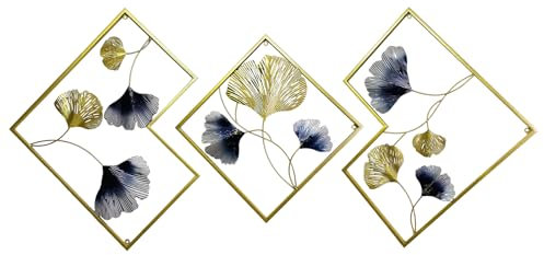 3-StüCk Wanddeko Metall, 164 * 70.5cm 3d Gold Wandbilder, Wandskulpturen Ginkgo Blatt Kunst HäNgen Ornament, Diy Kombination, FüR Wohnzimmer - Hochwertige Dekoration