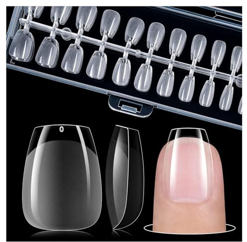 TICKLELY 240 Pièces Faux Ongles Capsules, 12 Tailes Transparent Pose Americaine Ongle Avec Valise De Rangement, Capsule Americaine Ongle pour Salons de Manucure (Transparent, Trapézoïdal)