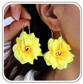 Big Orecchini A Fiore Bianco Grandi Orecchini A Cerchio A Fiore Rosso Orecchini A Petalo Nero Orecchini A Goccia Floreali Gialli Orecchini A Rosa Viola Orecchini Pendenti Sposa Per Le Donne