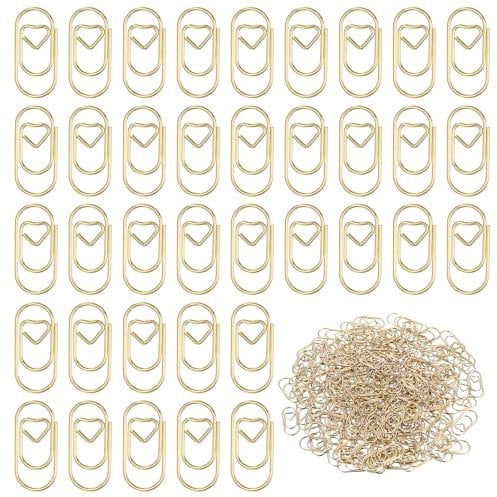 220 Pcs Small Paper Clips, Gold Paper Clips, Heart Paperclips Metal Paper Clips Paper Clamps, Heart Shaped Paper Clips Bookmark Clips for School Office Stationery Document Files Organizing