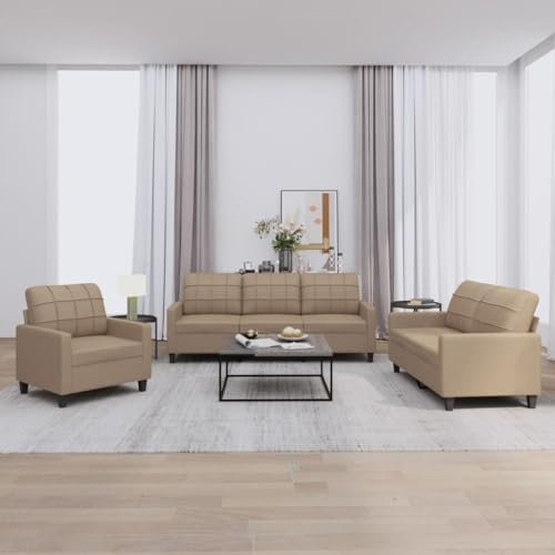 Willood 3 Sitzer + 2 Sitzer Sofa + Sessel Sofagarnitur Kunstleder Cappuccino-Braun