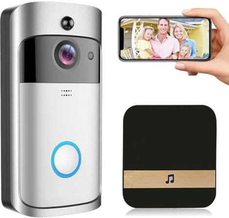 BSLVWG Wireless Video Doorbell Camera with Chime,PIR Motion Detection,Indoor/Outdoor Surveillance with Smart Human Detection,1080P HD, Night Vision, 2-Way Audio,2.4G WiFi,IP65,Battery Powered (White)