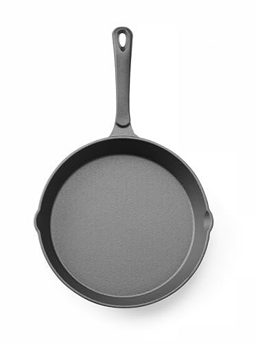 HENDI Poêle en fonte, avec 2 becs verseurs, poêle à frire pour four, feu, cuisinière à gaz, induction, électrique, plaque vitrocéramique, grill, barbecue, poignée: 165mm, ø250x(H)40mm