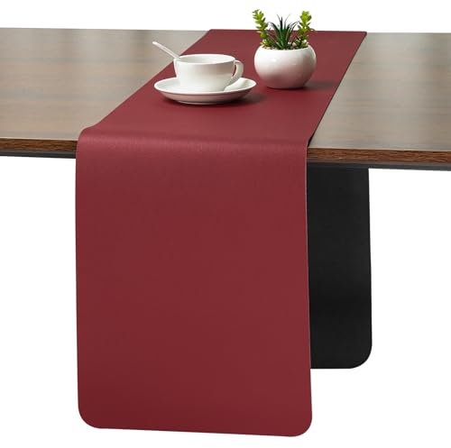 Myir JUN Tischläufer, Tischläufer Modern Tischläufer Abwaschbar Tischläufer Outdoor Doppelseitige Leder Tischläufer Wasserdicht rutschfest und zur Dekoration verwendbar 40 X 140 cm(Rot Schwarz)