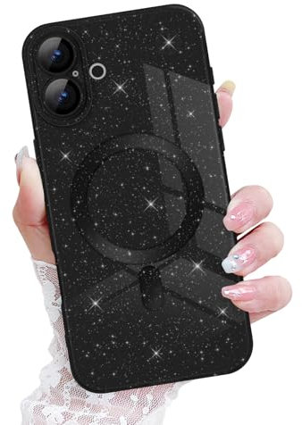 Newseego Magnetic Sparkly Bling Phone Case for iPhone 16 Plus [Compatible with Magsafe], Shiny Soft TPU Camera Shockproof Dustproof Protector Glitter Cover Girls Women for iPhone 16 Plus-Black
