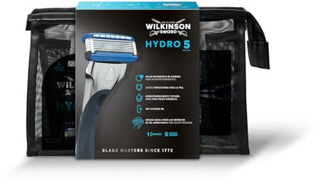 Wilkinson Sword Hydro 5 Skin Protection Regular Reise-Set, 1 Rasierer mit 5 Klingen, für Männer und 5 Ersatz-Rasierklingen, Kulturbeutel