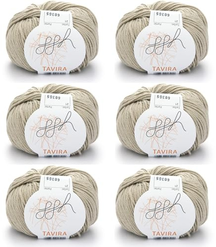 ggh Tavira Box | 6x50g (insg. 300g) Baumwolle zum Stricken oder Häkeln - 021 - Sandbeige