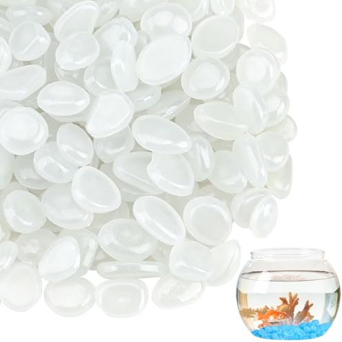Glow in The Dark Pebbles 200 PCS White, Luminous White Stones for Garden Powered by Light or Solar, Mini Fish Tank Gravel Stones, Garden Pebbles for Plant Pots, Outdoor, Lawn Yard, Walkway (WHITE2)