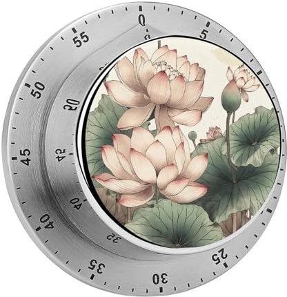 Küchentimer, magnetisch, Edelstahl, Blumen im Wasser, bedruckt, mechanisch, manuell, Timer für Fitness-Projekte, Küchenlernen, Countdown-Timer