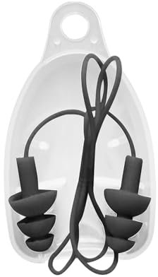 Folpus Bouchon Oreille de Natation en Silicone avec Cordon, Bouchons d'Oreille de Piscine Réutilisable et étanche, Bouchons d'oreilles pour Natation, Surf, Bain, Noir