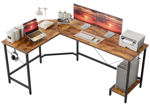 Mericonia L-förmiger Schreibtisch, 170 cm Eck-Gaming-Schreibtisch fürs Homeoffice, Computertisch, Stabiler Schreibarbeitsplatz für kleine Räume, einfach aufzubauen, braun