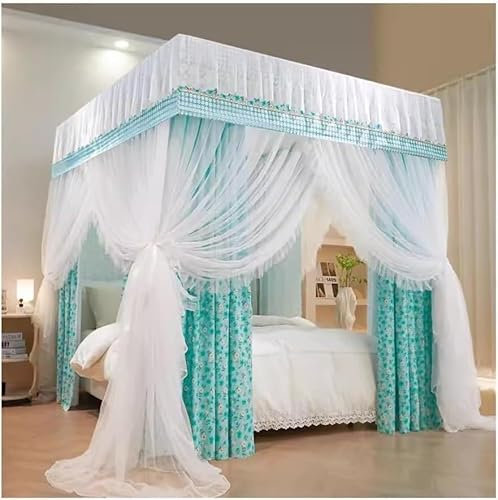 CZAOERXB Ensemble de moustiquaire à baldaquin de lit 2 en 1, Rideau de lit carré Grand Espace avec Support en métal, Vert (Taille : 180 x 220 cm/71 x 87 Pouces) (Taille : 180 x 200 cm/71 x