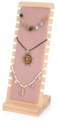 ChauLanBow Kettenständer Schmuck, Schmuckständer, Kettenhalter Schmuck, Vertikaler Halskettenständer, Jewelry Stand, Halskette Schmuckständer Holz 12 Slots, Ketten Aufbewahrung(Rosa)
