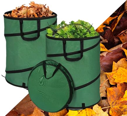 Sacco Foglie Giardino 80 Litri Sacchi Rifiuti da Giardino Pieghevole con Maniglie Raccoglitore Foglie Resistente Multiuso Colore Verde Mod. PopUp