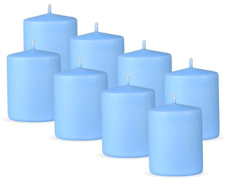 HS Candle Stumpenkerzen 8er Pack Hellblau, Größe Ø7 x 8 cm, Wachskerzen lange Brenndauer bis zu 20 Std. - unparfümierte Säulenkerzen - viele Farben/Größen