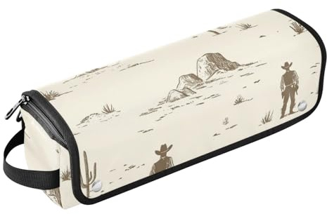 Foiosoh 2 in 1 Hair Tools Organizer with Iron Mat Waterproof Flat Curling Irong Travel Organizer for Hot Tools Curling Iron Flat Irons Hair Volumizer Styler, Western Cowboy and Wilderness