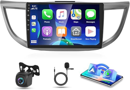 10 Inch Android 14 Car Stereo for Honda CRV 2012-2016 Double Din 2G+32G Car Radio Receiver with Wired/Wireless Carplay Android Auto HD Touchscreen GPS WiFi FM RDS Bluetooth Rear Camera Mic