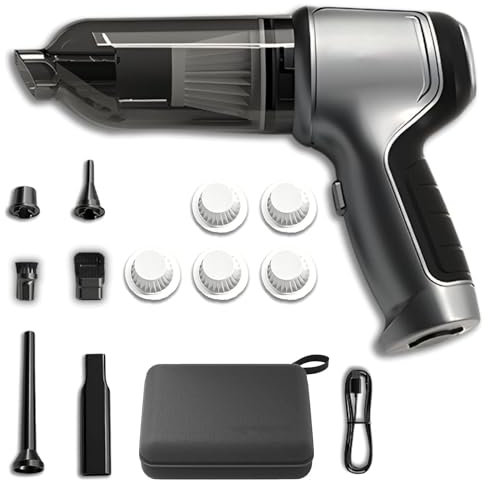 Aspirateur Vortex Compact Pro, Aspirateur de Voiture Sans fil à Main, Moteur Sans Balais Haute Puissance 12000PA, Avec Filtre Lavable et sac de Rangement (1x Silver Grey + 5 filtres + 1 sac EVA)