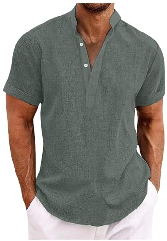 T-Shirts à Manches Courtes Homme Slim- Chemise Col Mao Ete Décontractée Couleur Unie Chic Haut Classiques Ample Comfortable Simple Top Tous Les Jours Passe-Partout Golf Sport Respirante Blouse