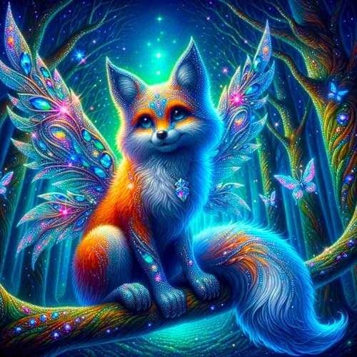 Picmondoo Diamond Painting - 60x60cm - Fairy Fox of Magic | quadratische Harzsteine, AB-Steine, Strass- & Metallicfarben, klares Raster, Stift, Wachs & Schale für entspanntes DIY