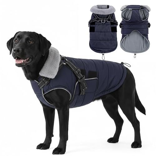 ASENKU Hundemantel Winter für Kleine, Mittel & Grosse Hunde, Hundemantel mit Geschirr Wasserdicht Winddichtes Reflektierender, Warme Hundejacke Mit Brustgurt Winterjacken & Wintermäntel für Hunde 3XL