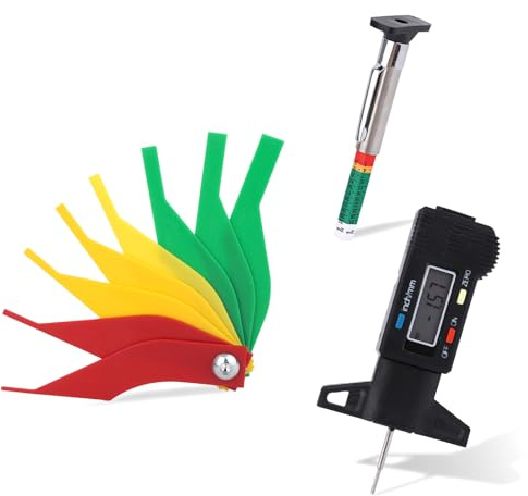 3pcs Tire Tread Depth Gauge UK Measure Tool Tyre Thread Depth Checker, Color-Coded Brake Pad Lining Gauge Digital Tire Tread Measuring Tool for Motorcycle Car Truck Bus Vans