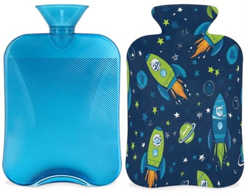 Space Rocket Hot Water Bottle with Cover, 2L Hot Water Bag for Pain Relief, Neck and Shoulder, Hand Feet Warmer