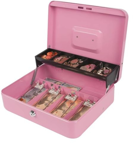 Bosiyrggrl Metal Money Box withLock Portable Home Safe withKey Capacity withMultiple Compartments C