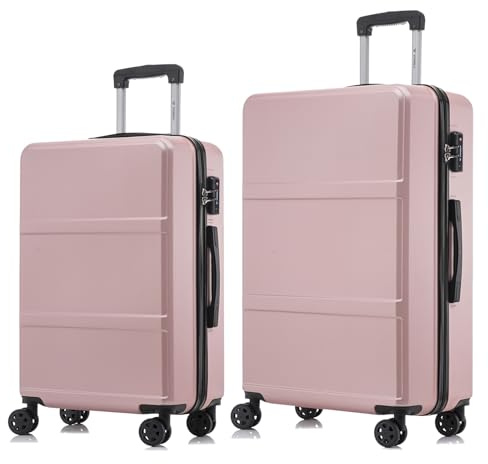 YONSLY Premium Reisekoffer TSA-Schloss,YKK-Reißverschluss Hartschalen-Koffer Trolley Kabinenkoffer Rollkoffer Suitcase Handgepäck 4 Rollen (Roségold, L-XL-Set)