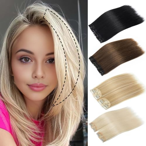 PARXITN Clip in Hair Extensions 2 teiliges Set mit 4 Clips Kurze 20cm glatte Kunsthaarteile für Frauen Haarverdichtung Natürliches Blond mischen