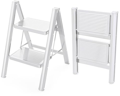Step Ladder Folding Ladder with 150 kg Load Capacity - Safe & Stable Household Ladder with Professional Quality (2-Step)