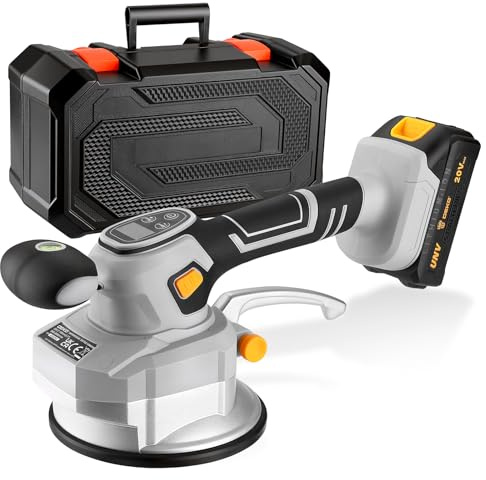 DEKOPRO 20V Tile Vibration Tool, 8500 RPM, Tile Vibrator Equipped with 145MM Suction Cup, 10-Speed Adjustable, Suitable for Floor, Tile, and Wall Installations, Includes 2.0Ah Battery and Toolbox