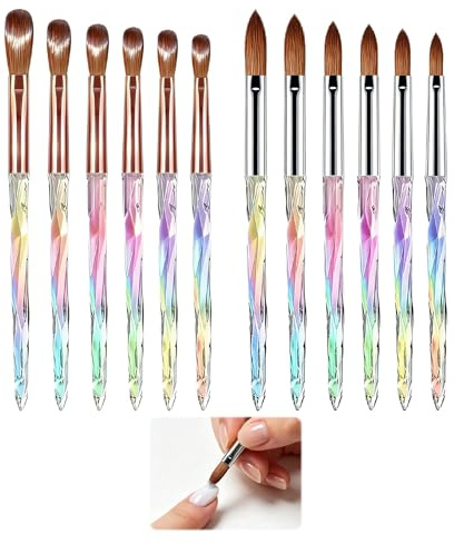 Acrylic Nail Brush, 12 Pcs 3D-Carved Acrylic Brushes, Acrylics Brushes for Nails, Ideal for Blending Acrylics Powder, Diy Home Manicure and Salon Art Tools