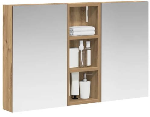 vidaXL Badezimmerschrank-Set 3 pcs 80 x 10,5 x 50 cm Holzwerkstoff, Badezimmer-Schrank, rechteckiger LED-Spiegel, moderner Wand-Organizer, praktischer Platzsparer