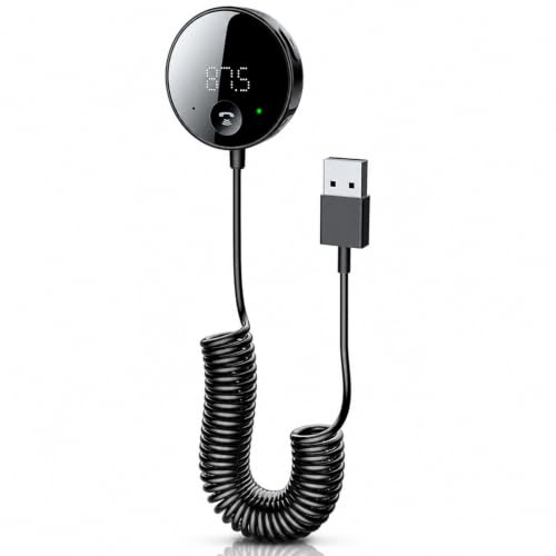 Medrialife Transmisor FM para coche Bluetooth, transmisor FM con pantalla LED, compatible con salida jack de 3,5 mm y reproducción de música con tarjeta microSD