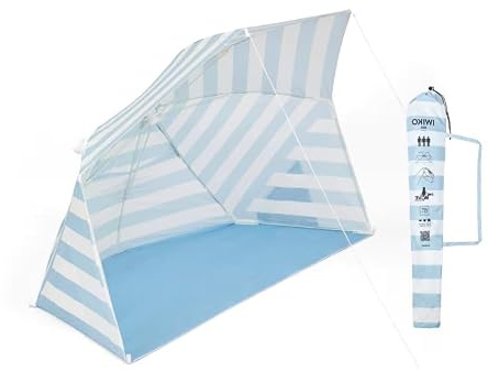 Tente de Plage Anti-UV UPF 50+ Bleu - 3 Places Adultes - Abri de Plage Pliable à Ouverture Rapide - Tente Parasol Grand Format L180 x H110 x P80 cm - Haute Protection Solaire