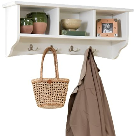 Alaterre Shaker Cottage Ivory Wooden Coat Hook with Storage Furniture