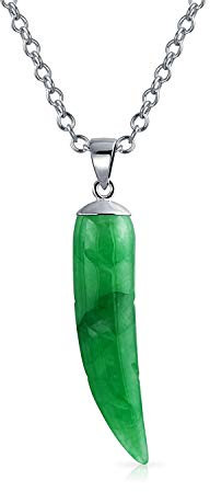 Bling Jewelry Schutz Zahn Amulett Echte Grüne Jade Edelstein Italienisches Horn Anhänger Halskette Für Frauen Teenager Männer .925 Sterlingsilber