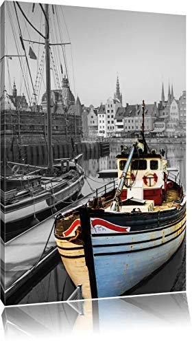 Pixxprint schöner Hafen in Danzig - Polen B&W, Größe: 120x80cm, Leinwandbild, fertig gespannt, Wandbild, Dekoration, Kunstdruck, kein Poster
