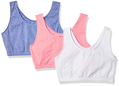Fruit of the Loom Women's Built-up Bra Sports Bra (Pack of 3), Heather Blue/Popsicle Pink/White, UK 10