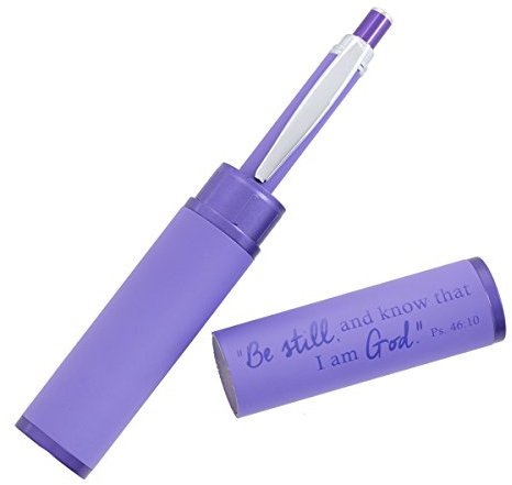 Be Still and Know Purple Stylish Classic Pen in Matching Gift Case - Psalm 46:10 Bible Verse Refillable Retractable Medium Ballpoint Pen for Bullet Journal Planner Writing Note Taking Calendar Agenda | Retractable, Medium Point, Black Ink, For Journaling, Planners & Notebooks, Note-Taking, Stationery Gift, Women