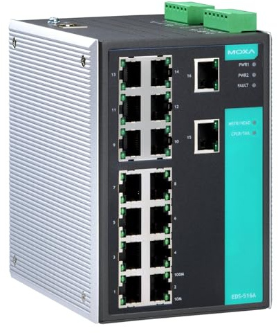 MOXA EDS-516A - Switch Ethernet a 16 porte, 16 porte 10/100 BaseTx con VLAN, IGMP Snooping, Port Trunking, RMON e QoS