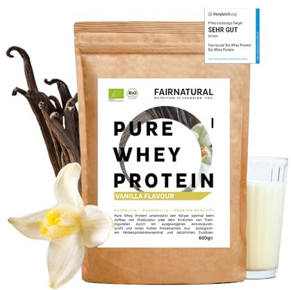 Poudre de protéine de lactosérum BIO Vanille [d'Allemagne] sans soja - Whey shakes protéinés bio de haute qualité  100% NATURELLE  600g de poudre de protéine de lactosérum bio de première qualité