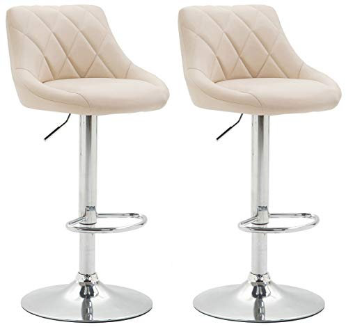 CLP 2er Set Barhocker Lazio Mit Kunstlederbezug I Höhenverstellbarer Und Drehbarer Hocker Mit Fußstütze In Chrom-Optik, Farbe:Creme