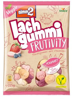 nimm2 Lachgummi Frutivity Yoghurt – 1 x 225 g – Vegetarische Fruchtgummis mit Fruchtsaft, Vitaminen und Joghurt