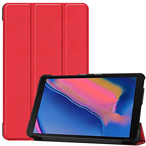SATURCASE Case for Samsung Galaxy Tab A 8.0 (2019) with S Pen SM-P200 P205, PU Leather Flip Foldable Folio Stand Protective Tablet Cover (Red)
