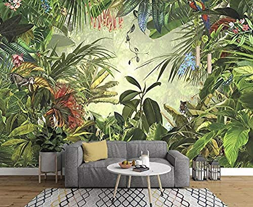 Tropical Jungle Banana Tiger Parrot Hand Drawn Vintage Mural Wallpaper Modern Wall Wallpaper Wallpaper Grey Wall Sticker Border self Adhesive Brick Bathroom Silver Bedroom Borders glitter-250cm×175cm
