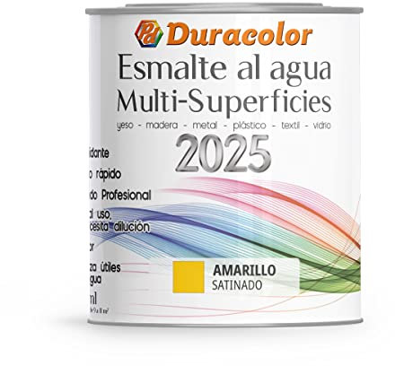 B BRIDECO Esmalte al Agua Multi Superficie - Color Satinado Amarillo - 750 ml - Acabado Satinado - Sin Olor - Resistente a Golpes, Roces y Manchas - Antioxidante - Rápido Secado - Duracolor